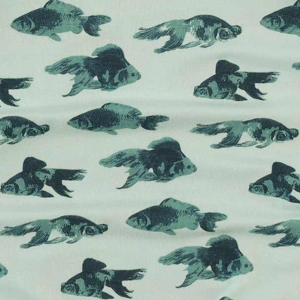 long sleeve lap neck footie | blue goldfish | bamboo