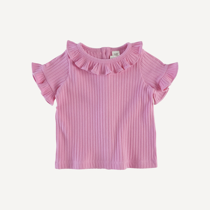 short sleeve ruffle collar boxy top | bonbon | organic cotton wide rib