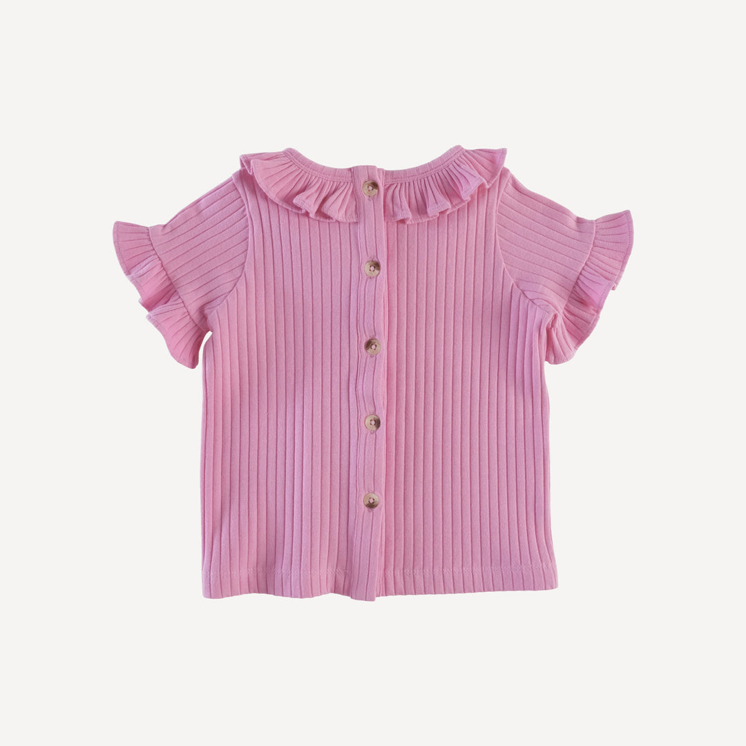 short sleeve ruffle collar boxy top | bonbon | organic cotton wide rib