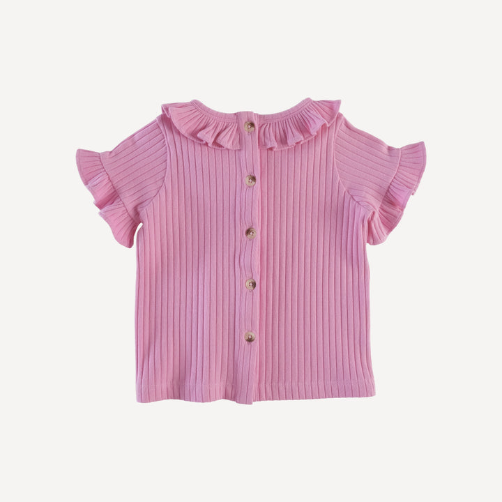 short sleeve ruffle collar boxy top | bonbon | organic cotton wide rib