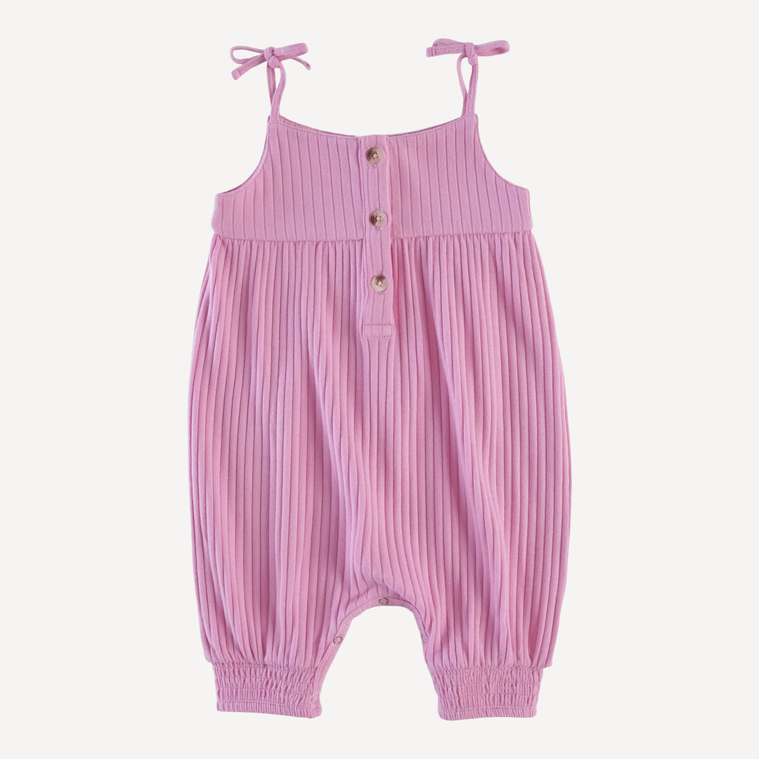 gathered smocked tie jumpsuit | bonbon | organic cotton wide rib