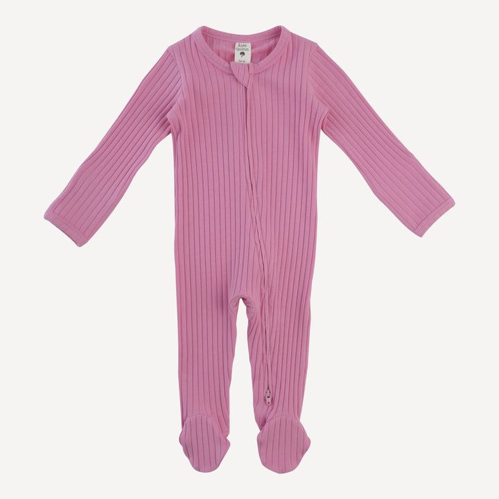 long sleeve two way zipper footie | bonbon | organic cotton wide rib