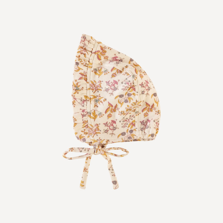 mini ruffle bonnet | ditsy bouquet | organic cotton interlock