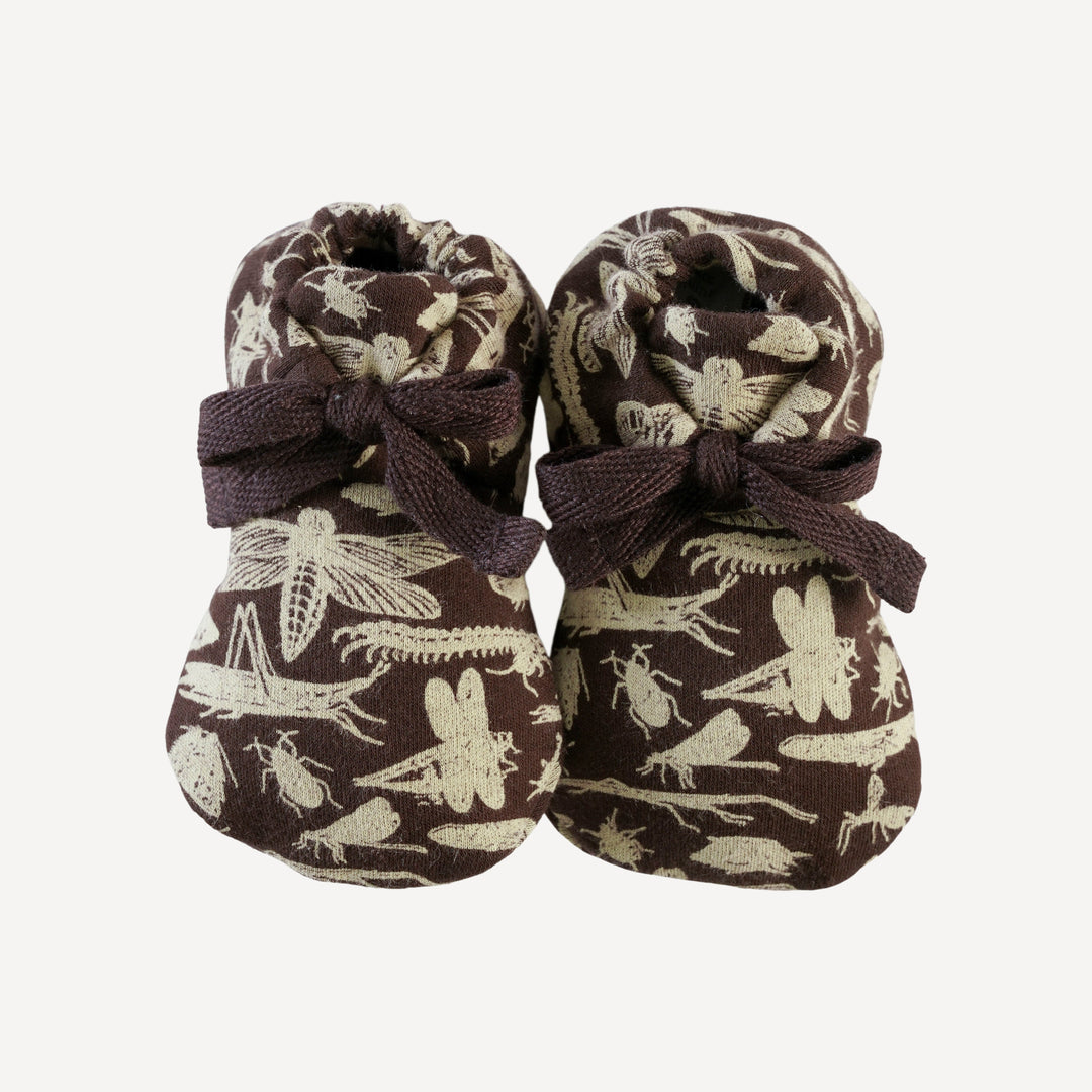 tie booties | forest insects | organic cotton interlock