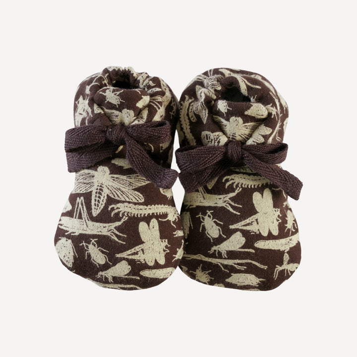 tie booties | forest insects | organic cotton interlock