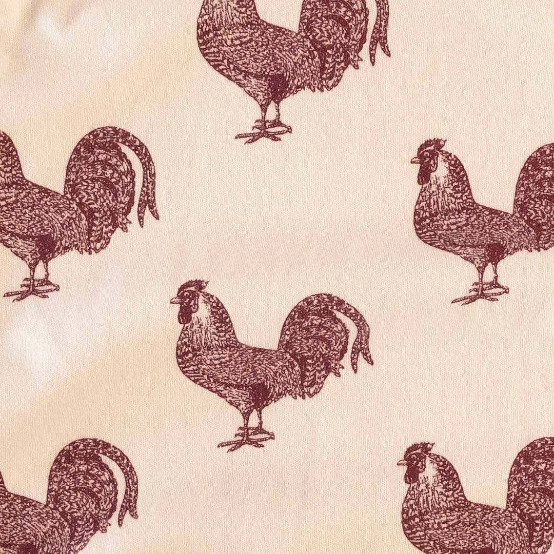 long sleeve lap neck footie | bordeaux rooster | organic cotton interlock