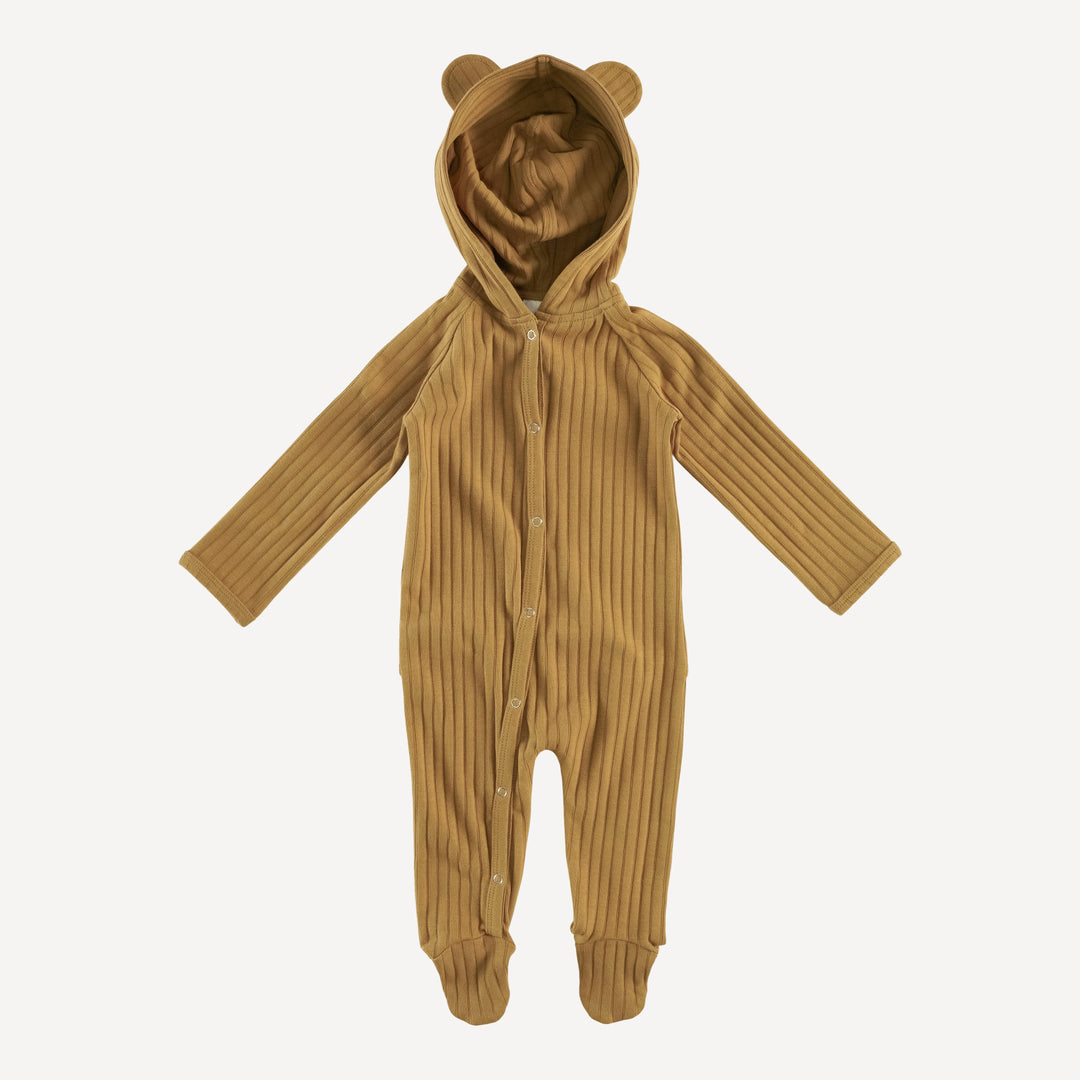 long sleeve bear footie | bronze | classic rib