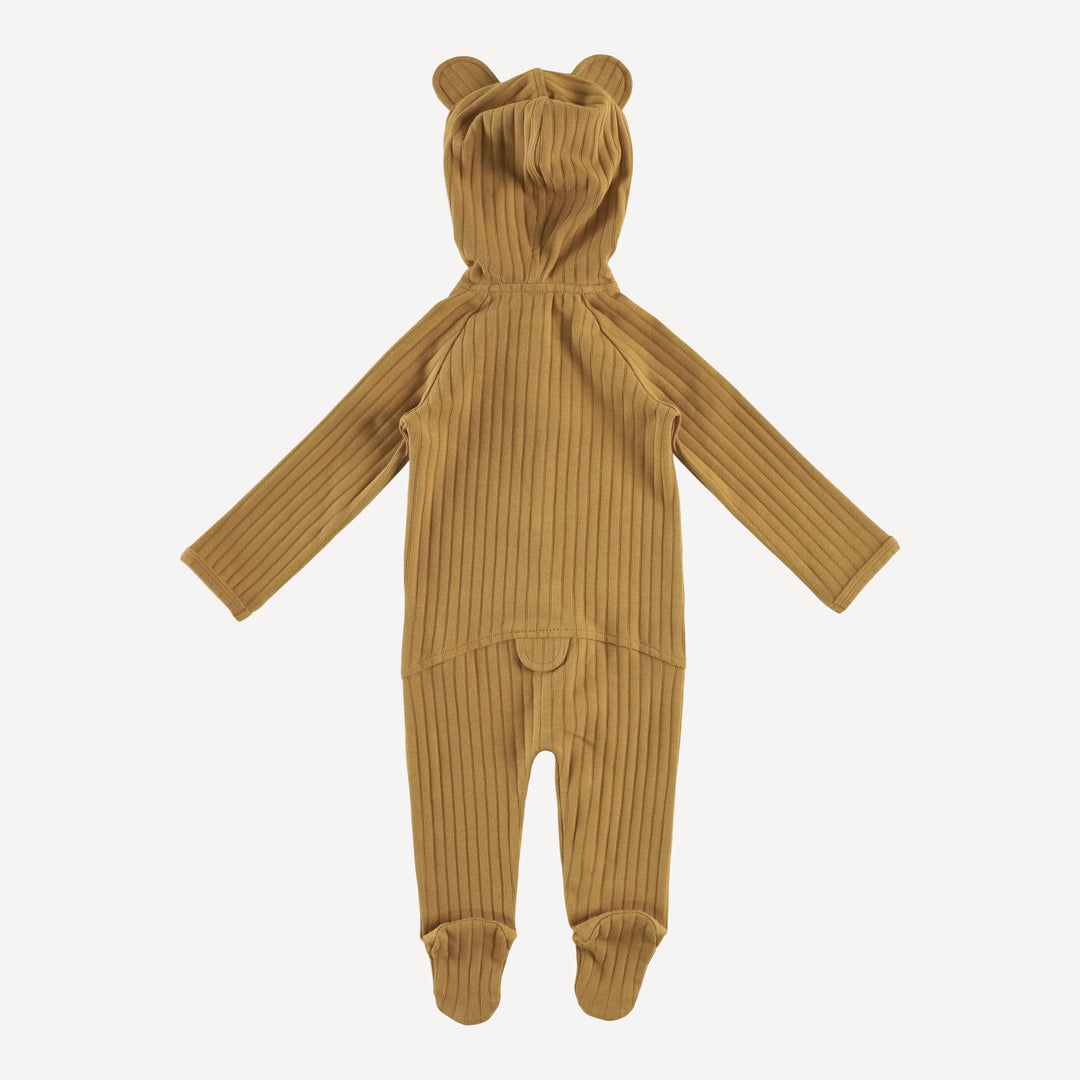 long sleeve bear footie | bronze | classic rib