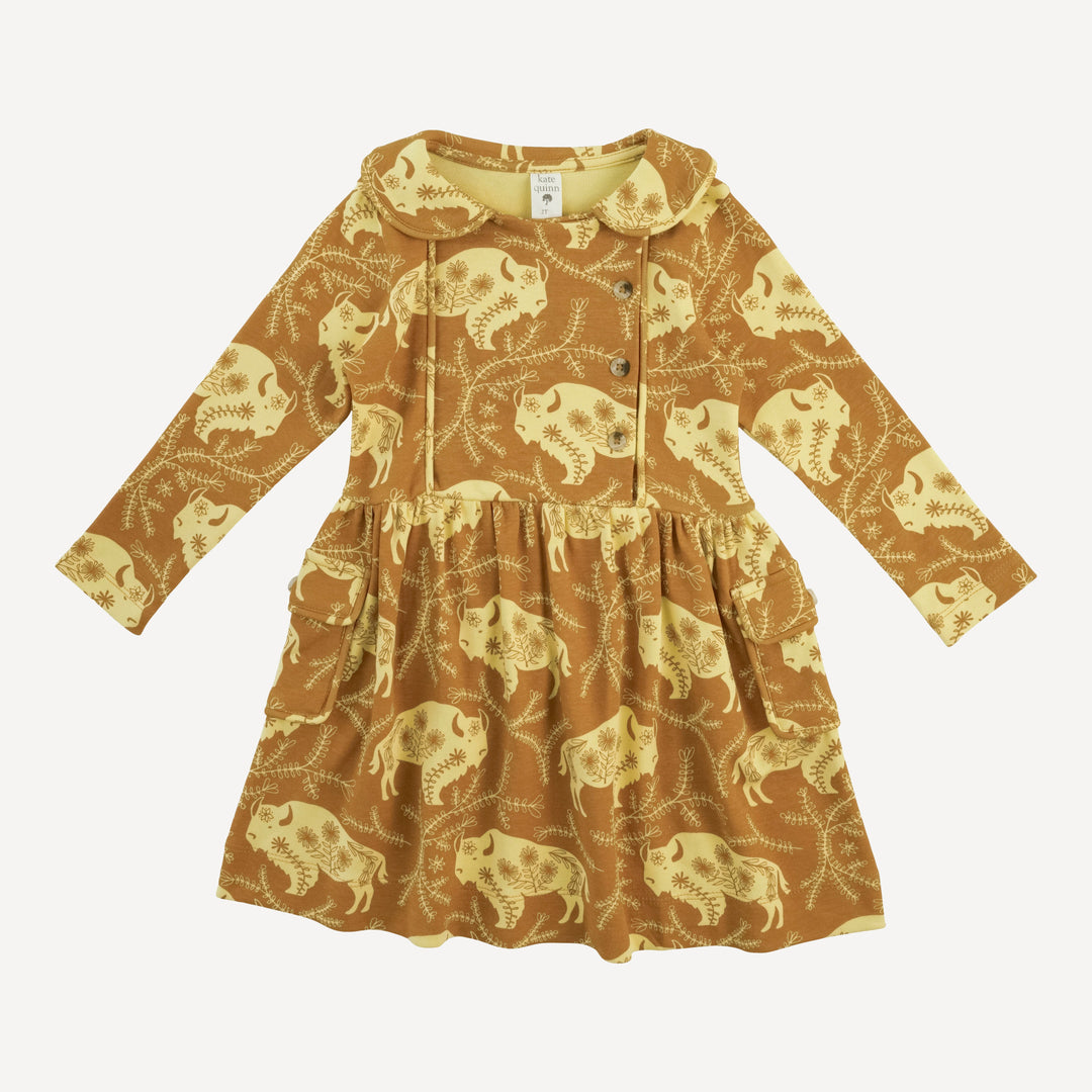 long sleeve peter pan apron dress | buffalo vine | organic cotton interlock