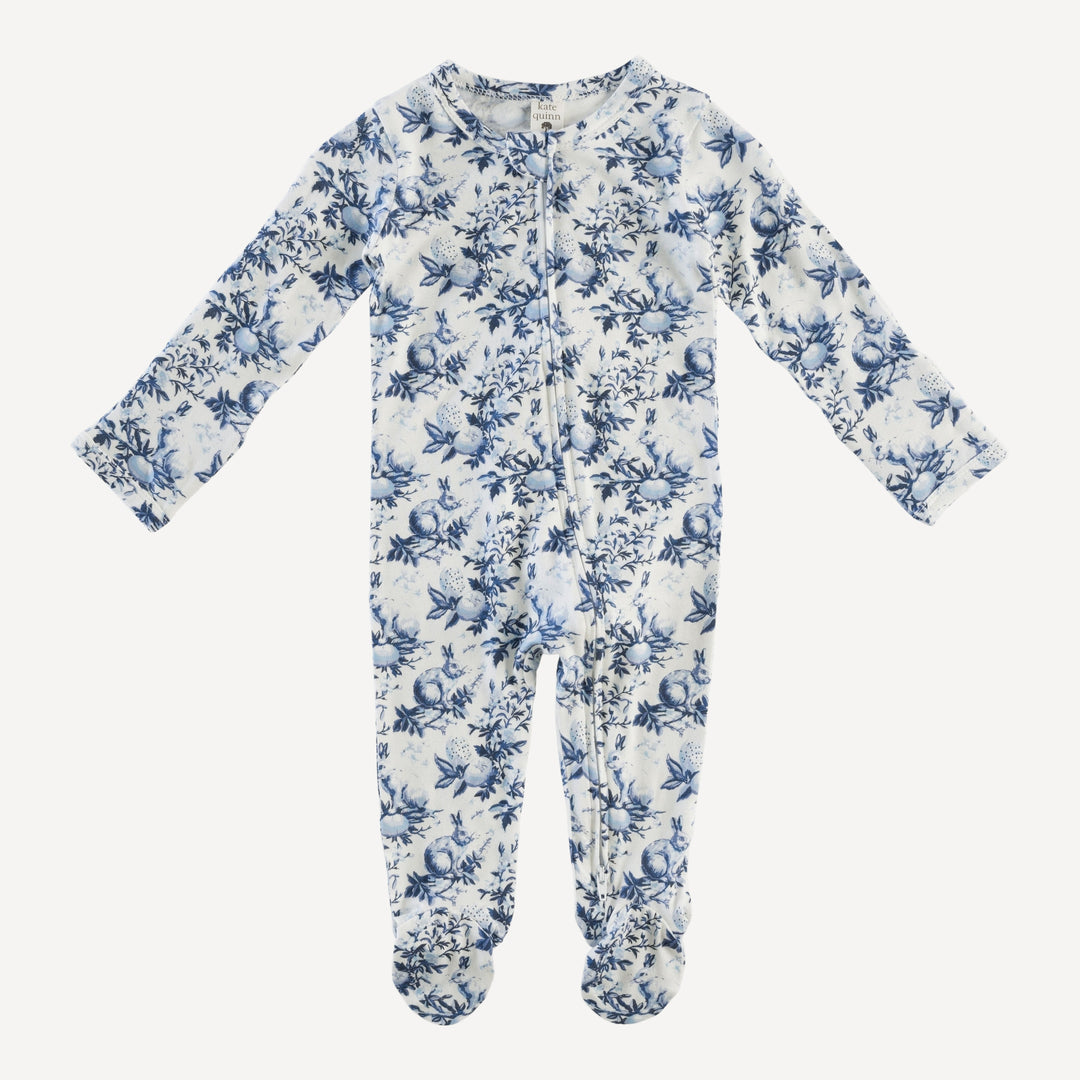 long sleeve two way zipper footie | bunny floral | bamboo