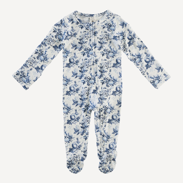 long sleeve two way zipper footie | bunny floral | bamboo