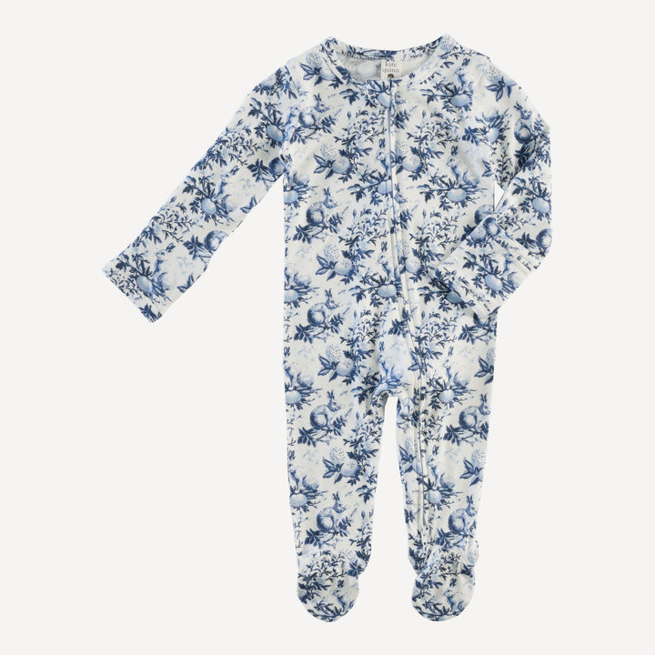 long sleeve two way zipper footie | bunny floral | bamboo
