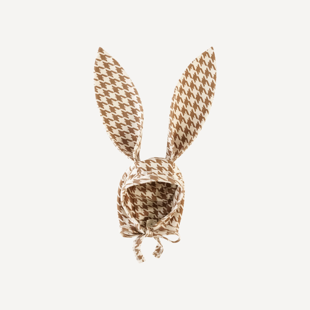 bunny hat | chocolate houndstooth | organic cotton interlock