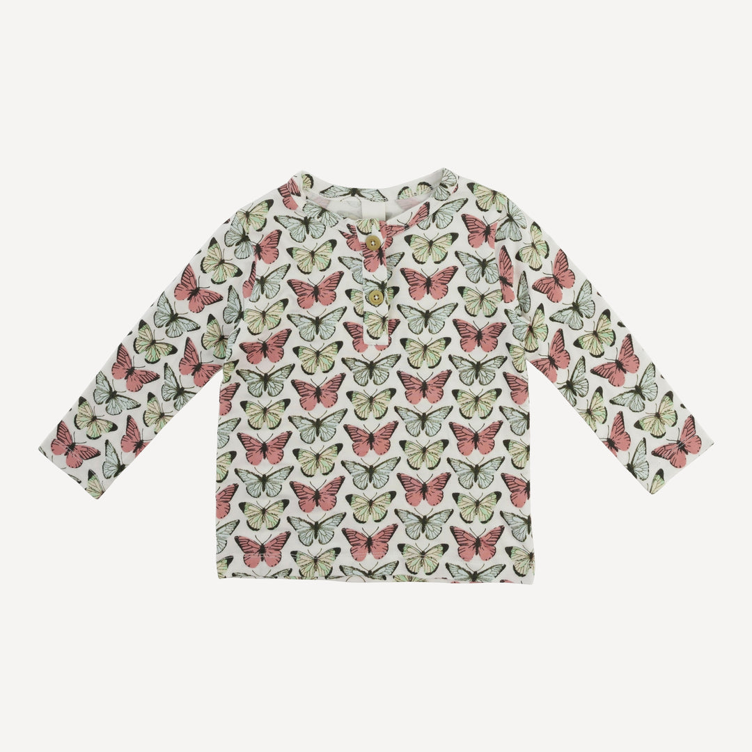 long sleeve basic henley tee | butterflies allover | modal