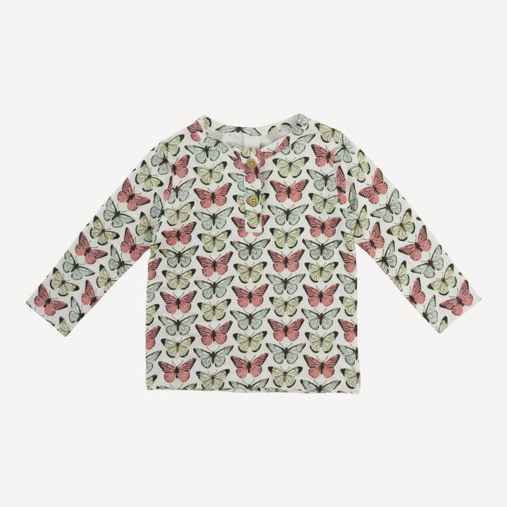 long sleeve basic henley tee | butterflies allover | modal