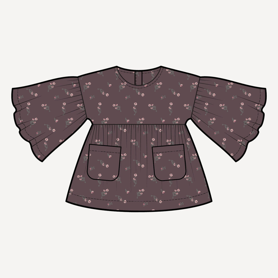 PREORDER bell sleeve gathered tunic | huckleberry chamomile | bamboo