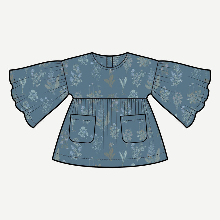 PREORDER bell sleeve gathered tunic | blue litho | modal