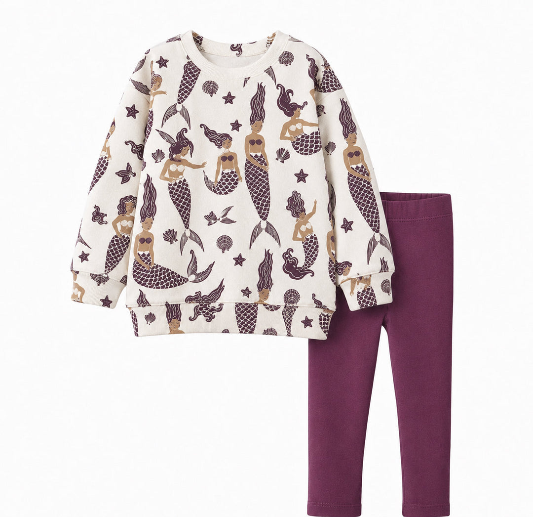 PREORDER oversized sweatshirt + legging set | purple mermaids | organic cotton interlock