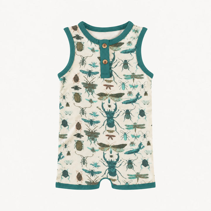 PREORDER henley racerback tank shortie | aqua insects | modal