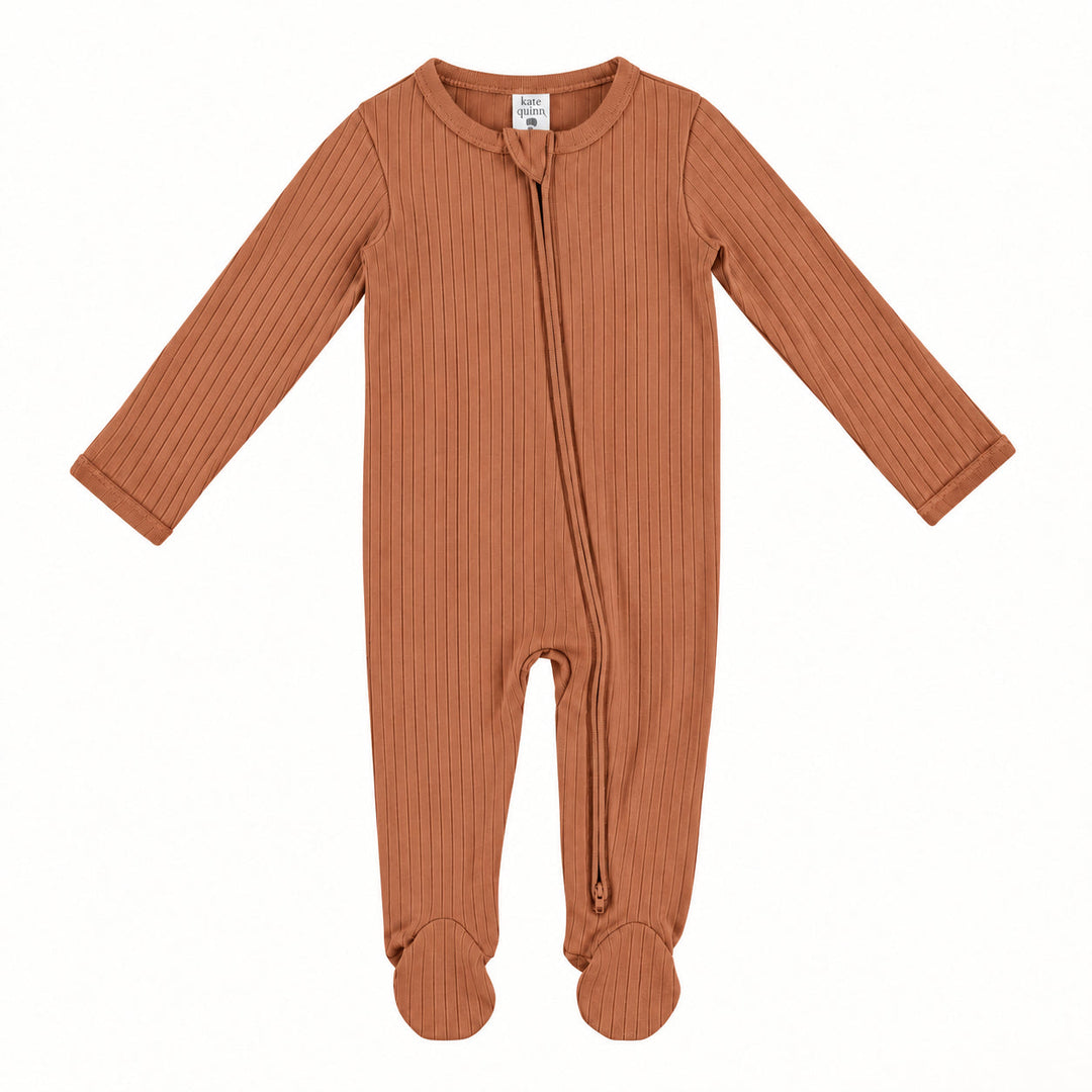 PREORDER long sleeve two way zipper footie | copper | woods rib