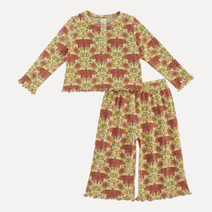 PREORDER long sleeve henley jade set | butterfly night | organic cotton interlock