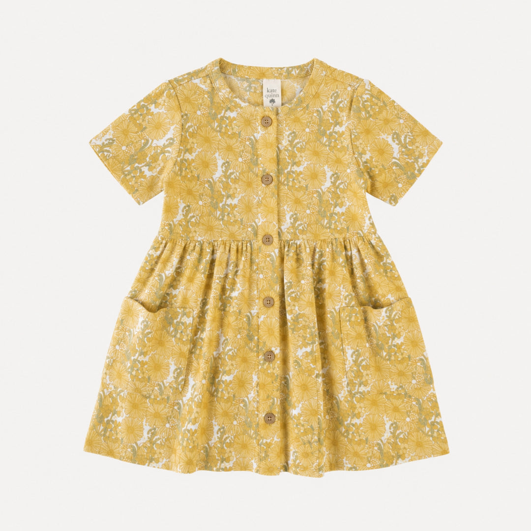 PREORDER short sleeve button front pocket dress | 70s daisy | organic cotton interlock