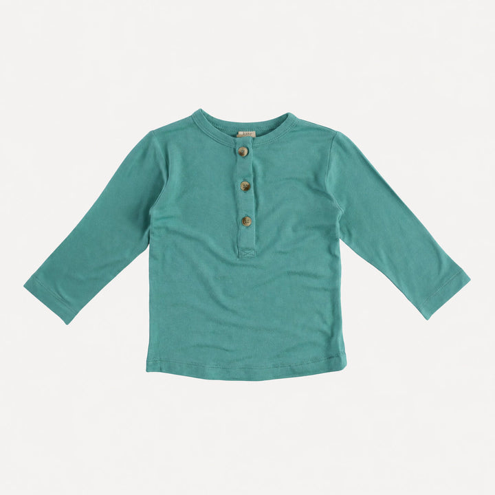 PREORDER long sleeve basic henley tee | teal   | bamboo