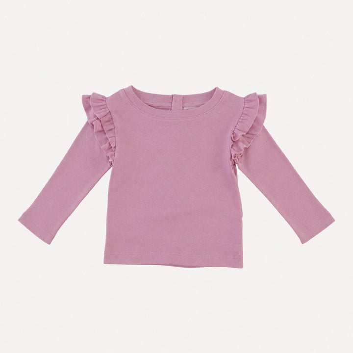 PREORDER long sleeve double ruffle shoulder top | valarian | organic cotton interlock