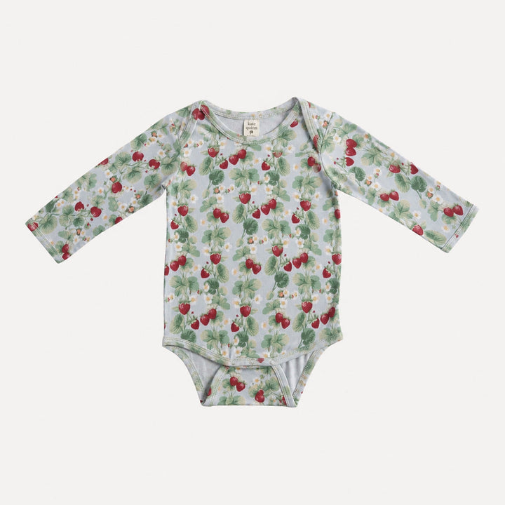 PREORDER long sleeve lap neck bodysuit | strawberry vine | bamboo