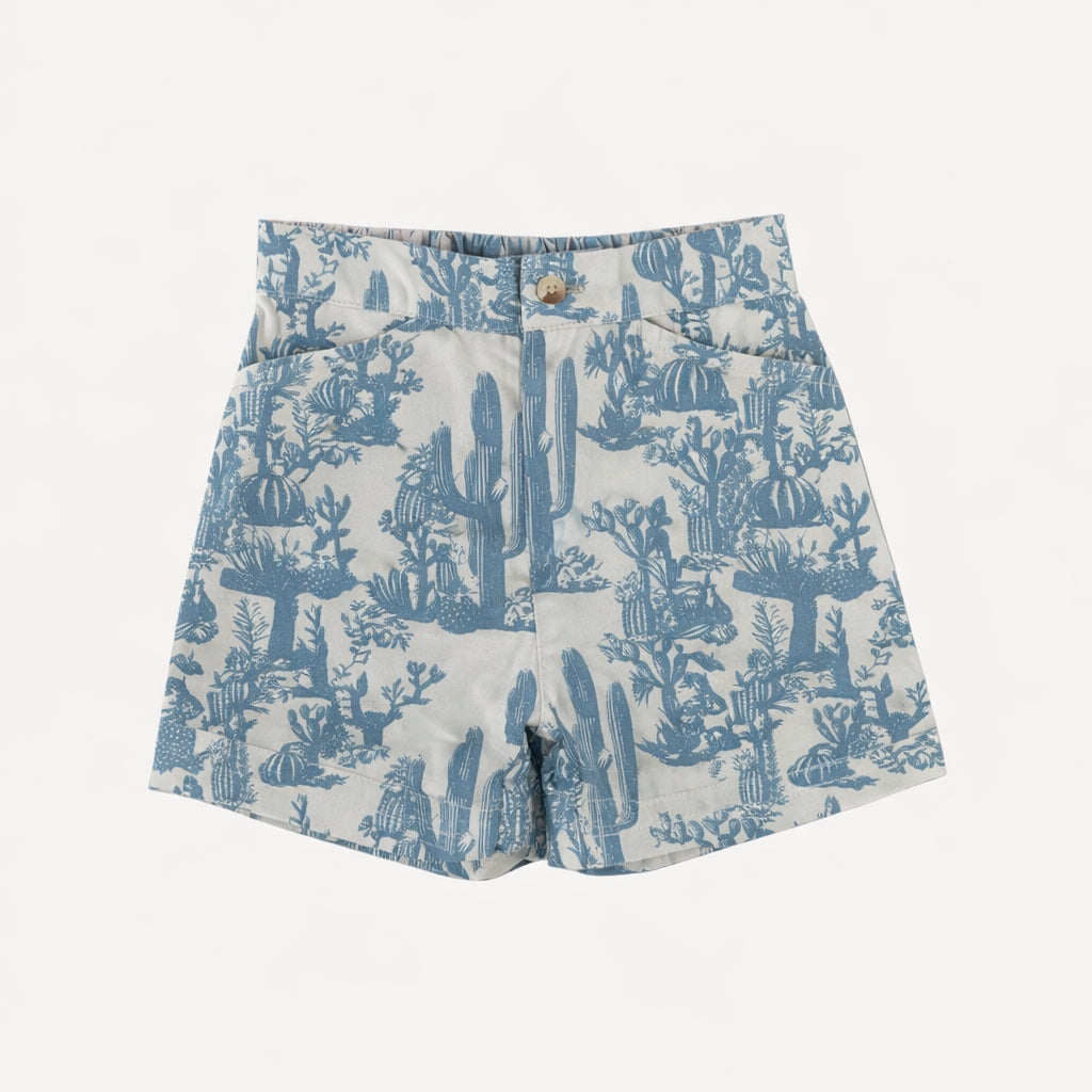 cuffed pocket short | blue cactus | organic cotton gauze
