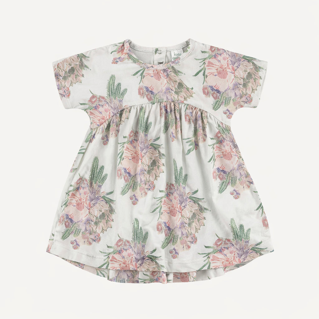 short sleeve gathered waist t-shirt dress | cactus flower | organic cotton jersey