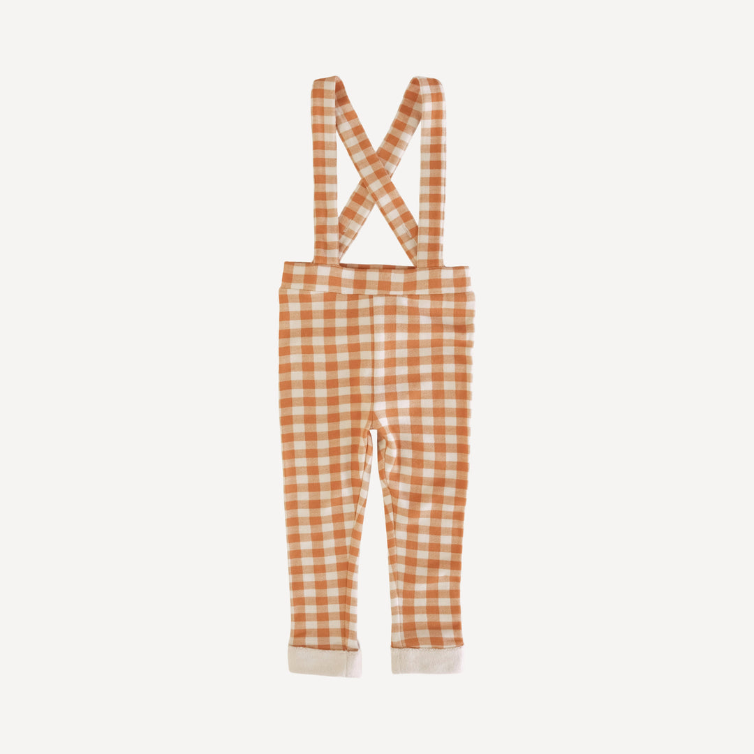 classic cuffed suspender legging | caramel gingham | organic cotton terry