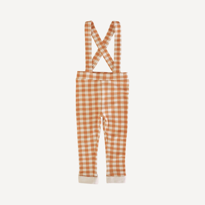 classic cuffed suspender legging | caramel gingham | organic cotton terry