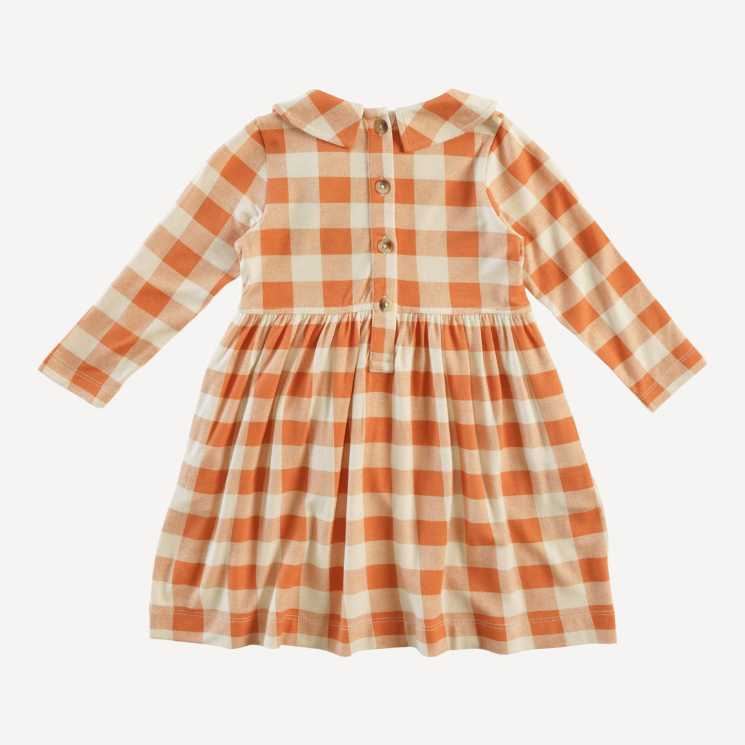 long sleeve peter pan dress | caramel gingham | organic cotton interlock