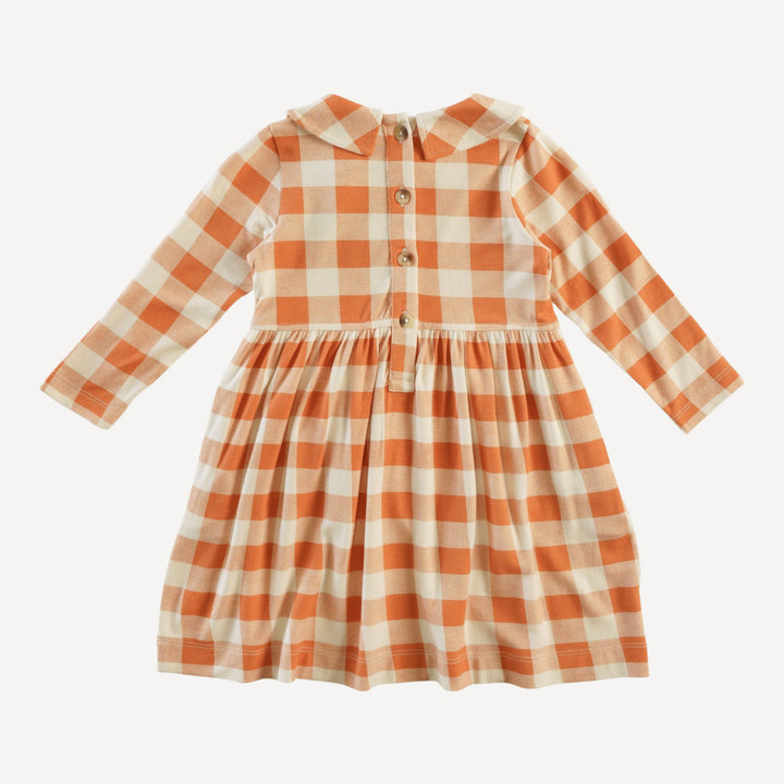 long sleeve peter pan dress | caramel gingham | organic cotton interlock
