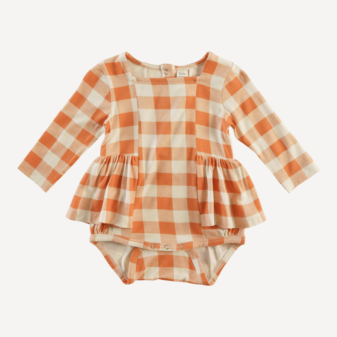long sleeve ballerina bubble | caramel gingham | organic cotton interlock