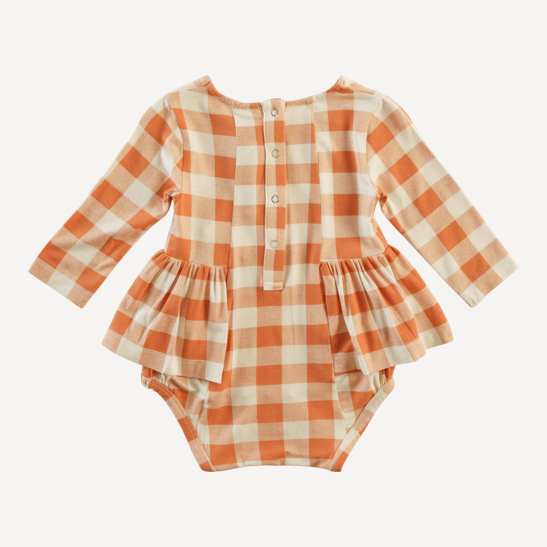 long sleeve ballerina bubble | caramel gingham | organic cotton interlock