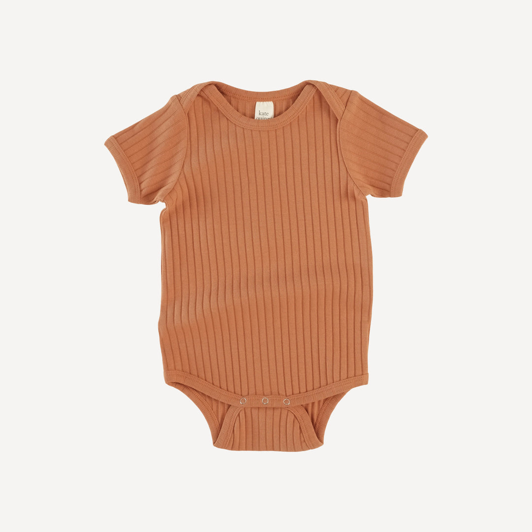 short sleeve lap neck bodysuit | caramel | classic rib