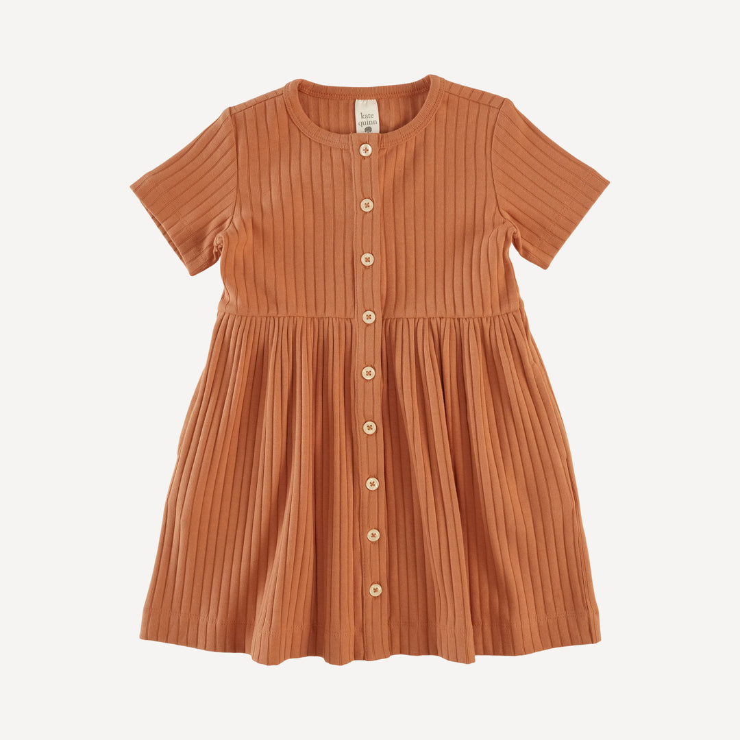 short sleeve button dress | caramel | classic rib