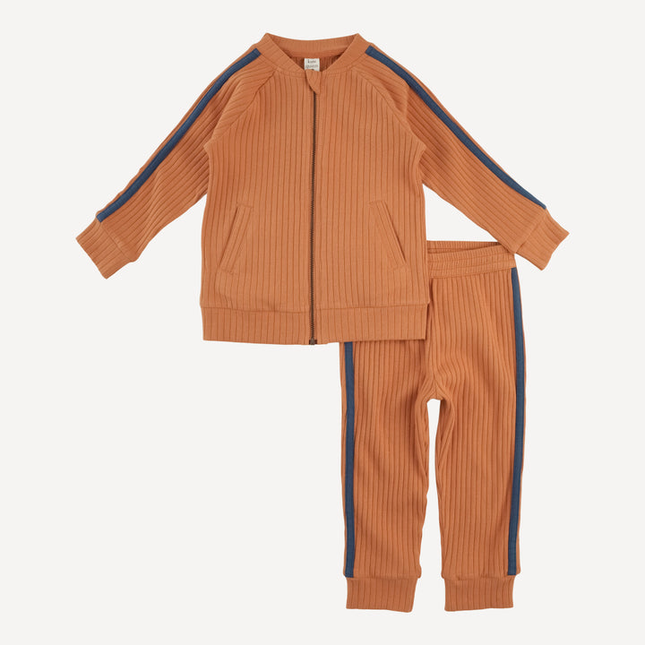 retro stripe track set | caramel | organic cotton wide rib