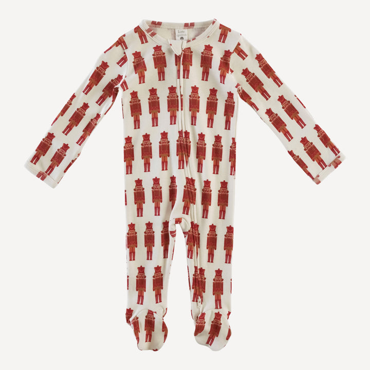 long sleeve zipper footie | cardinal nutcracker | organic cotton single rib