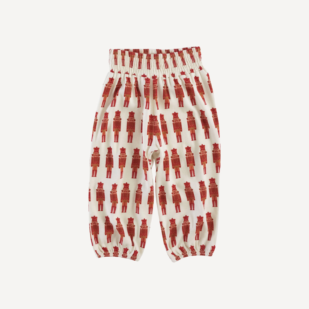 smocked gathered pant | cardinal nutcracker | organic cotton single rib