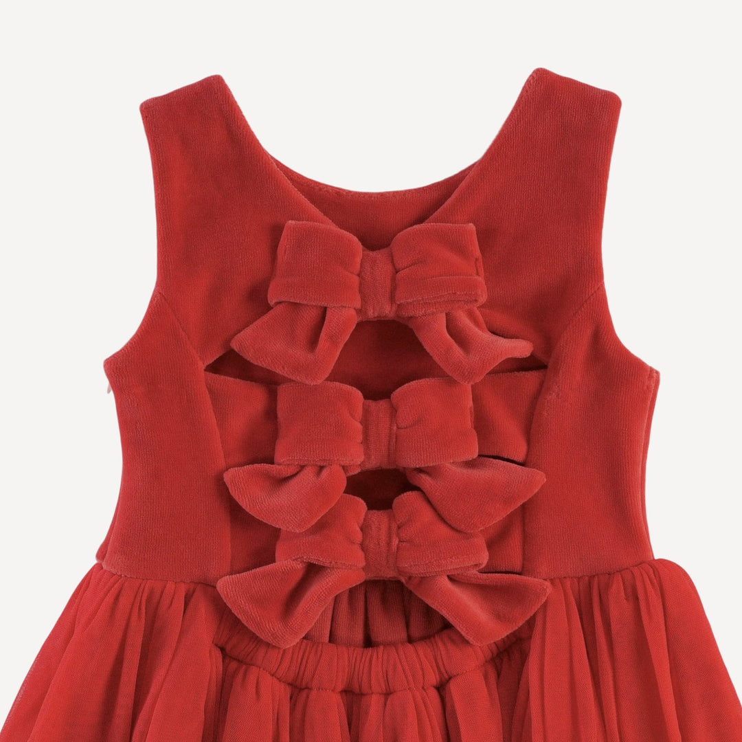 sleeveless back bow tulle dress | cardinal | organic cotton velour