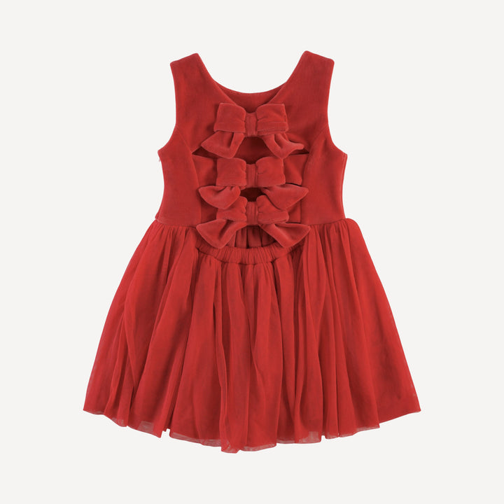 sleeveless back bow tulle dress | cardinal | organic cotton velour