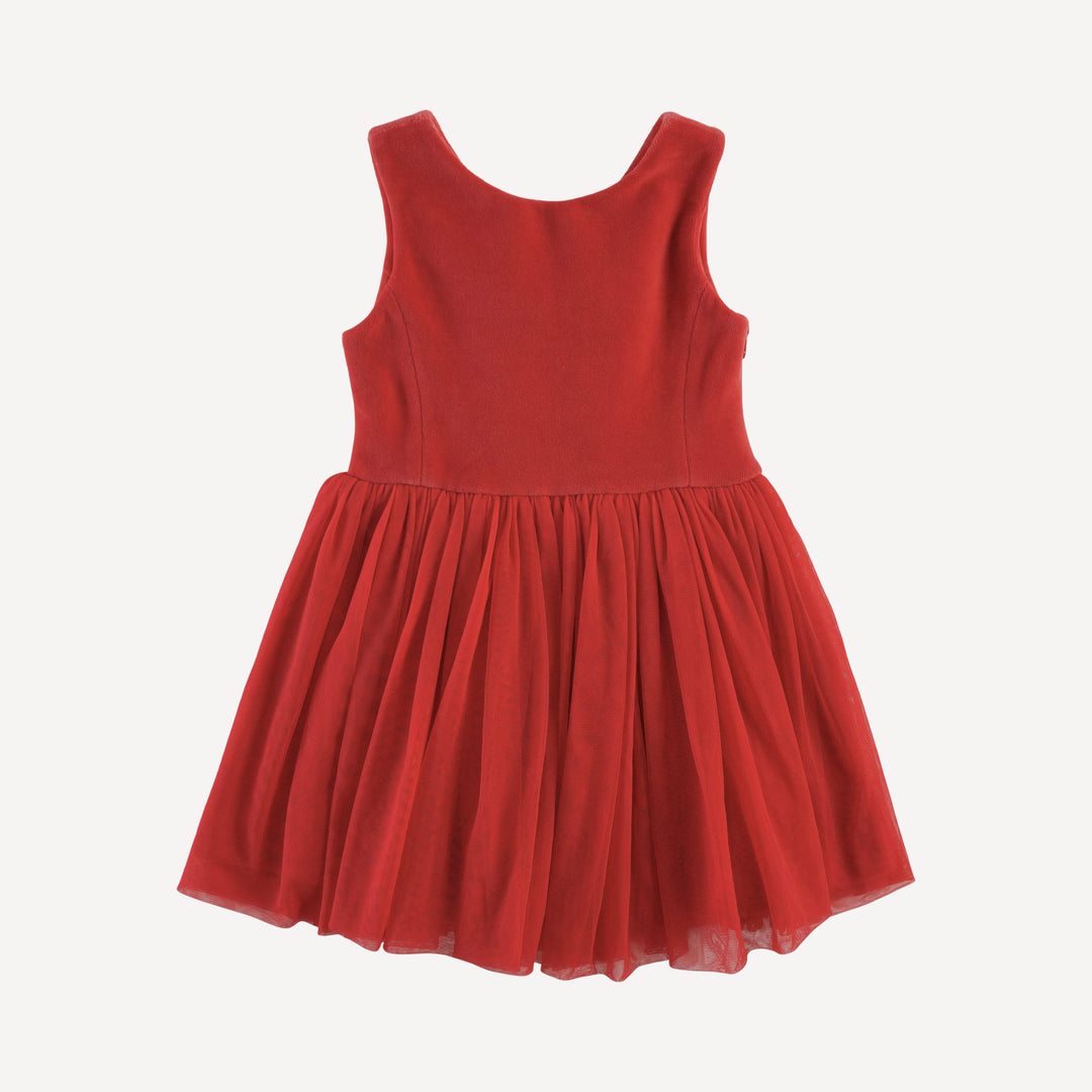 sleeveless back bow tulle dress | cardinal | organic cotton velour