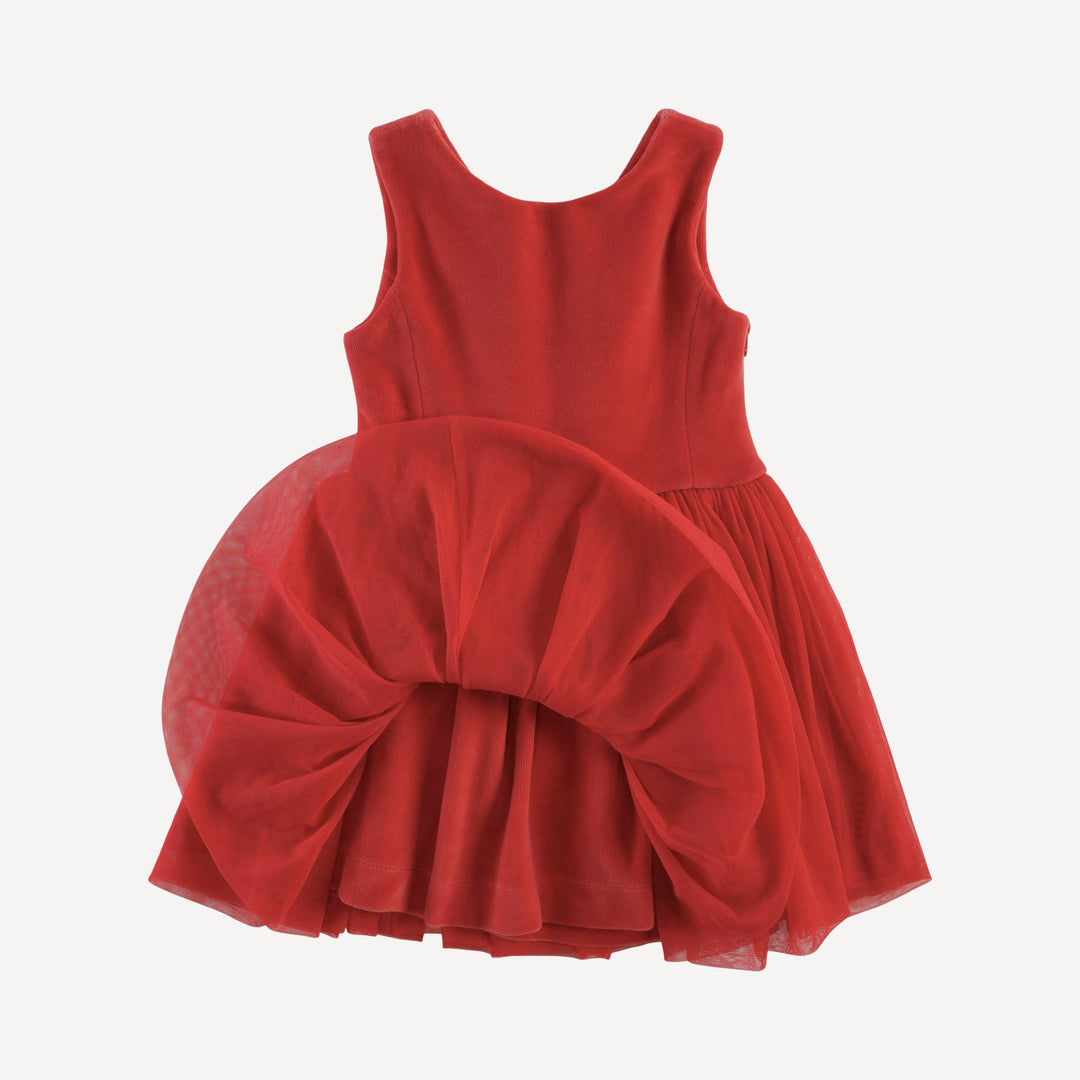 sleeveless back bow tulle dress | cardinal | organic cotton velour