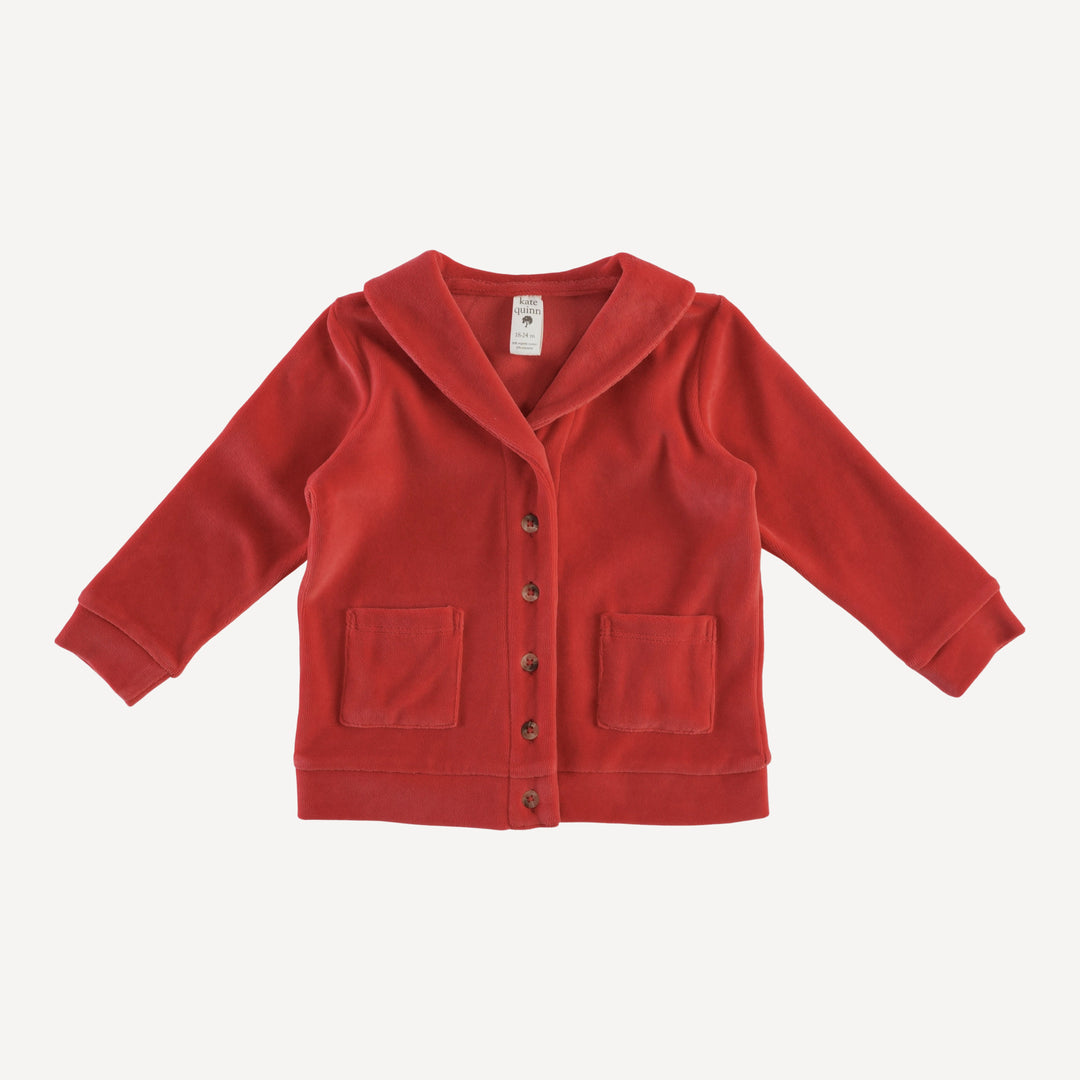 shawl collar pocket cardigan | cardinal | organic cotton velour