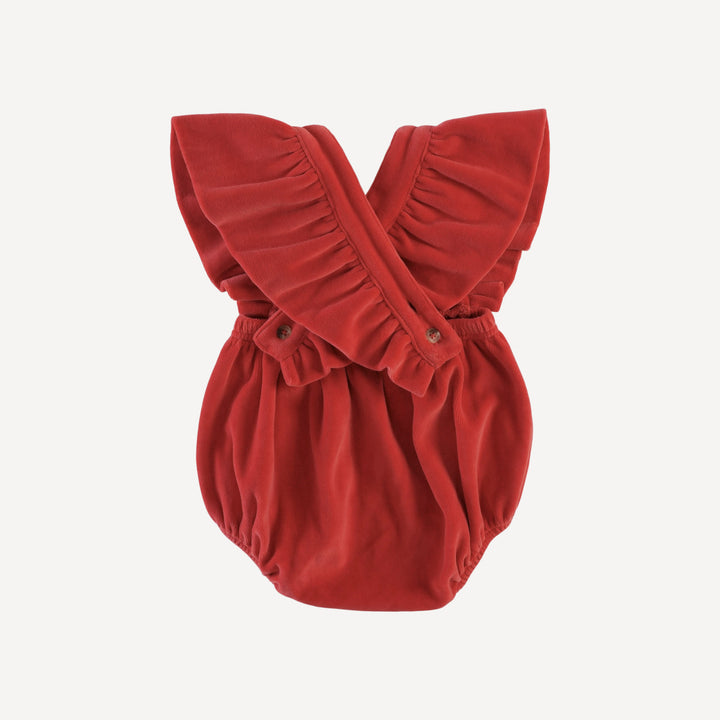 ruffle strap bubble | cardinal | organic cotton velour