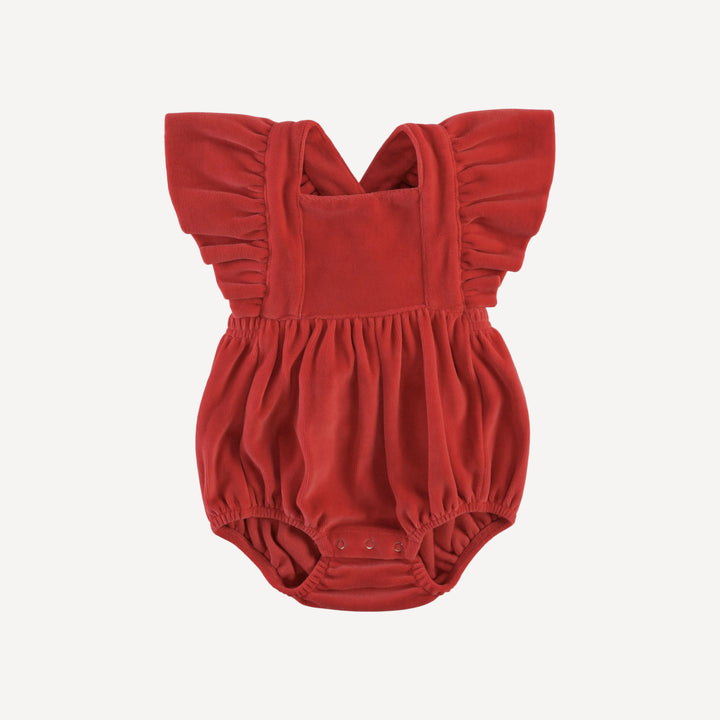 ruffle strap bubble | cardinal | organic cotton velour