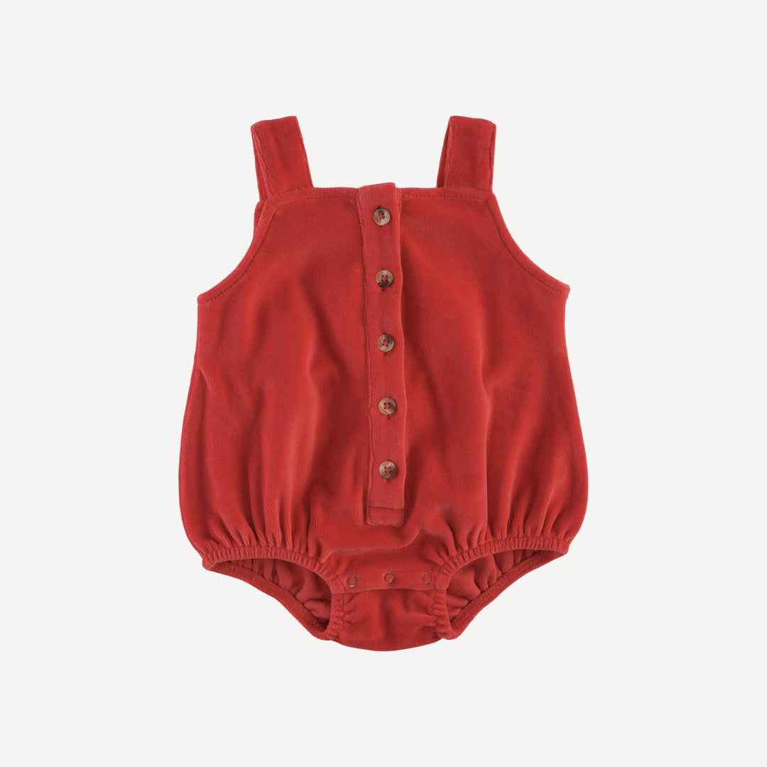 sleeveless button sun bubble | cardinal | organic cotton velour